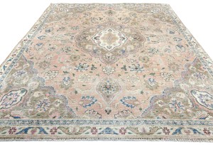 Muted Light Salmon Antique Floral 7'5X10 Distressed Vintage Oriental Rug
