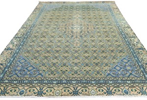 Semi Antique Muted Olive Floral Classic 6X9 Distressed Vintage Oriental Rug