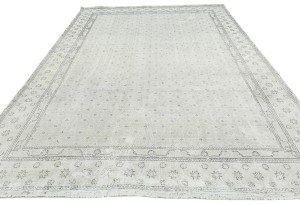 Antique Muted Beige Floral 8X11 Distressed Vintage Oriental Rug