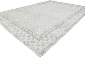 Antique Muted Beige Floral 8X11 Distressed Vintage Oriental Rug