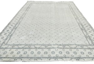 Antique Muted Beige Floral 8X11 Distressed Vintage Oriental Rug