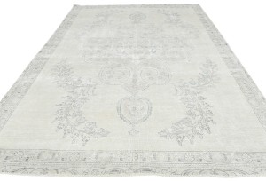 Antique Muted Beige Floral 7X10 Distressed Vintage Oriental Rug