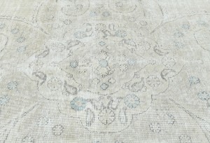 Antique Muted Beige Floral 7X10 Distressed Vintage Oriental Rug