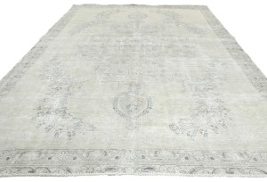Antique Muted Beige Floral 7X10 Distressed Vintage Oriental Rug