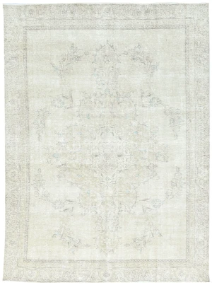 Antique Muted Beige Floral 9X12 Distressed Vintage Oriental Rug