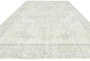 Antique Muted Beige Floral 9X12 Distressed Vintage Oriental Rug