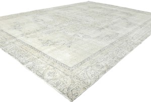 Antique Muted Beige Floral 9X12 Distressed Vintage Oriental Rug