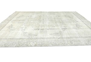 Antique Muted Beige Floral 9X12 Distressed Vintage Oriental Rug