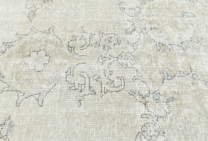 Antique Muted Beige Floral 9X12 Distressed Vintage Oriental Rug