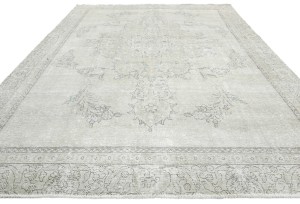 Antique Muted Beige Floral 9X12 Distressed Vintage Oriental Rug