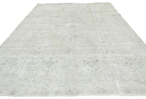 Antique Muted Beige Floral 8X11 Distressed Vintage Oriental Rug