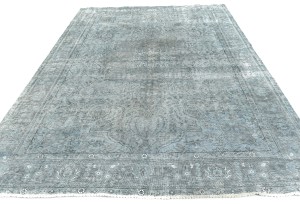 Muted Gray Antique Overdyed Traditional 6'6X'9'4 Distressed Vintage Oriental Rug