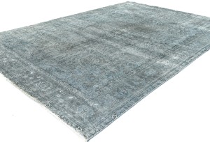 Muted Gray Antique Overdyed Traditional 6'6X'9'4 Distressed Vintage Oriental Rug