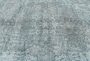 Muted Gray Antique Overdyed Traditional 6'6X'9'4 Distressed Vintage Oriental Rug