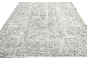 Muted Beige Antique Floral Traditional 5'6X6'7 Distressed Vintage Oriental Rug