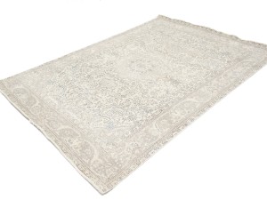 Muted Beige Antique Floral Traditional 6'6X9'5 Distressed Vintage Oriental Rug