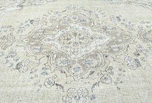 Muted Beige Antique Floral Traditional 7X9 Distressed Vintage Oriental Rug