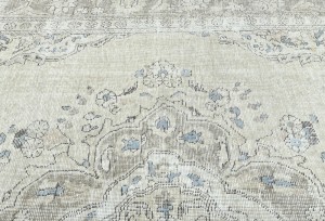 Muted Beige Antique Floral Traditional 7X9 Distressed Vintage Oriental Rug