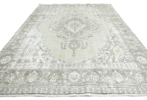 Muted Beige Antique Floral Traditional 7X9 Distressed Vintage Oriental Rug