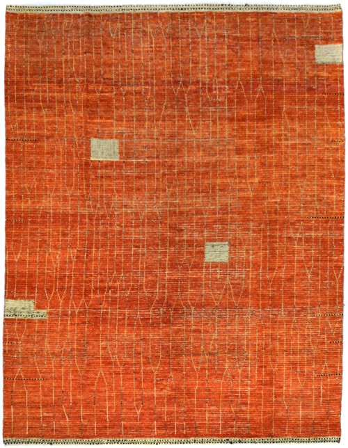 Orange Tribal Modern 8'9X11'4 Moroccan Style Oriental Rug