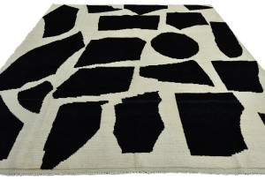 Cream & Black Tribal Modern 8X10 Moroccan Style Oriental Rug