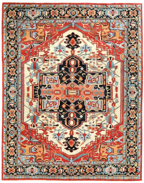 Cream Geometric 8X10 Heriz Serapi Oriental Rug