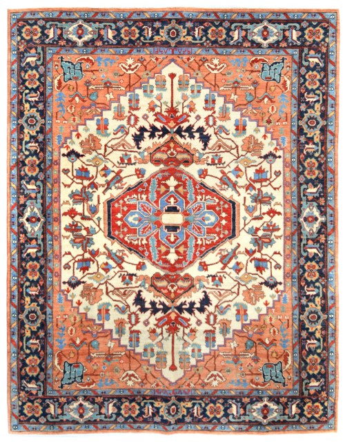 Cream Geometric 8X10 Heriz Serapi Oriental Rug