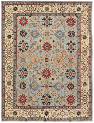 Gray Geometric Tribal 9X12 Kazak Heriz Serapi Oriental Rug