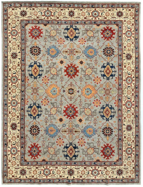 Gray Geometric Tribal 9X12 Kazak Heriz Serapi Oriental Rug