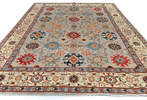 Gray Geometric Tribal 9X12 Kazak Heriz Serapi Oriental Rug