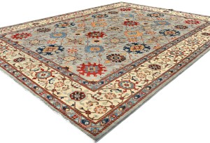 Gray Geometric Tribal 9X12 Kazak Heriz Serapi Oriental Rug