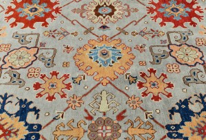 Gray Geometric Tribal 9X12 Kazak Heriz Serapi Oriental Rug