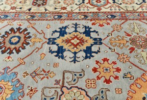 Gray Geometric Tribal 9X12 Kazak Heriz Serapi Oriental Rug