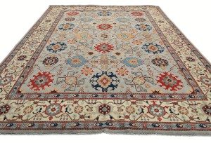 Gray Geometric Tribal 9X12 Kazak Heriz Serapi Oriental Rug