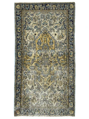 Semi Antique Cream Floral 3X6 Distressed Vintage Oriental Rug