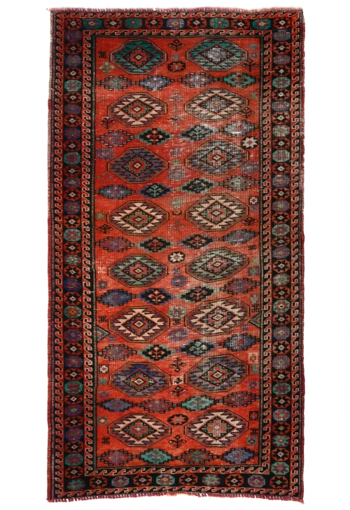 Semi Antique Orange-red Tribal 3'5X6'5 Distressed Vintage Oriental Rug