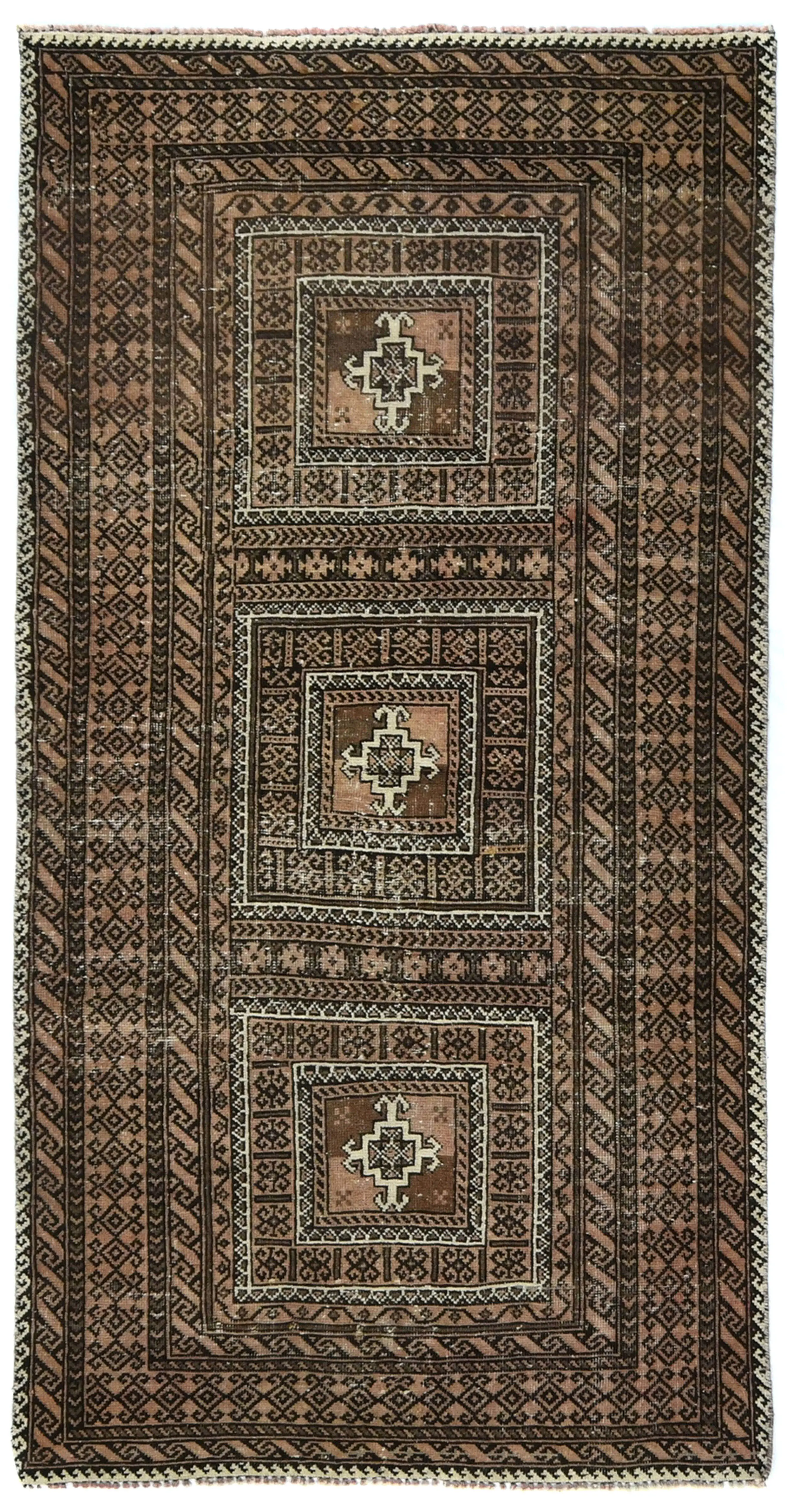Semi Antique Tribal Geometric 3'3X6'4 Distressed Vintage Oriental Rug