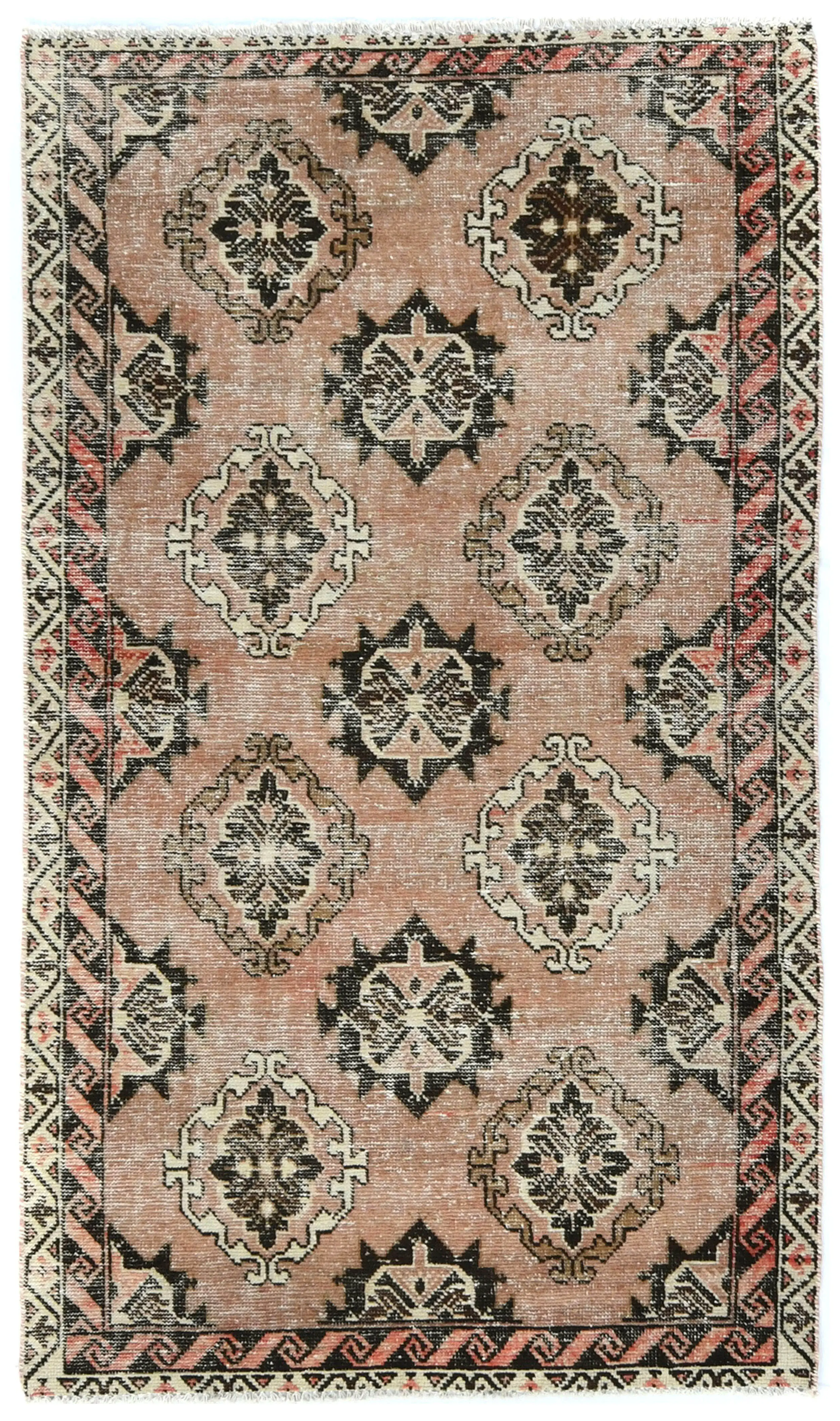 Semi Antique Tribal Geometric 3'7X6'0 Distressed Vintage Oriental Rug
