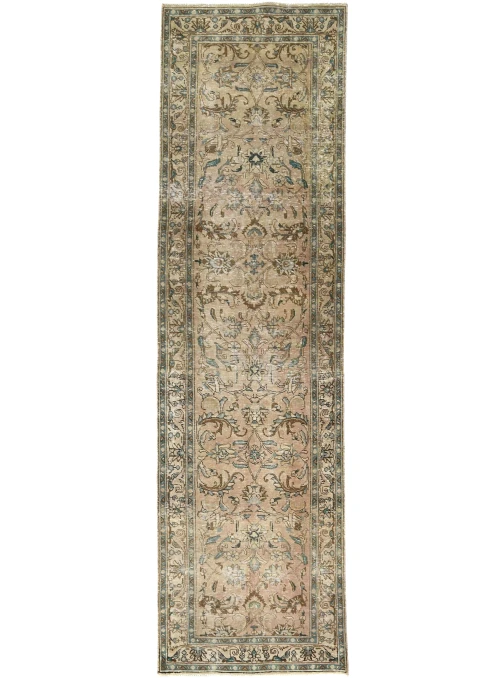 Semi Antique Floral Tribal Muted Beige 3X11 Distressed Oriental Runner Rug