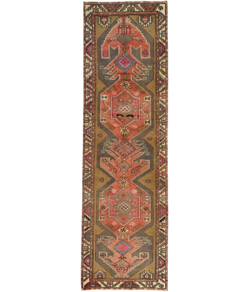 Semi Antique Geometric Tribal Muted Orange 3X10'5 Distressed Oriental Runner Rug