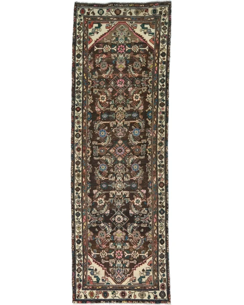 Semi Antique Brown Floral Tribal 3X9 Distressed Vintage Oriental Runner Rug