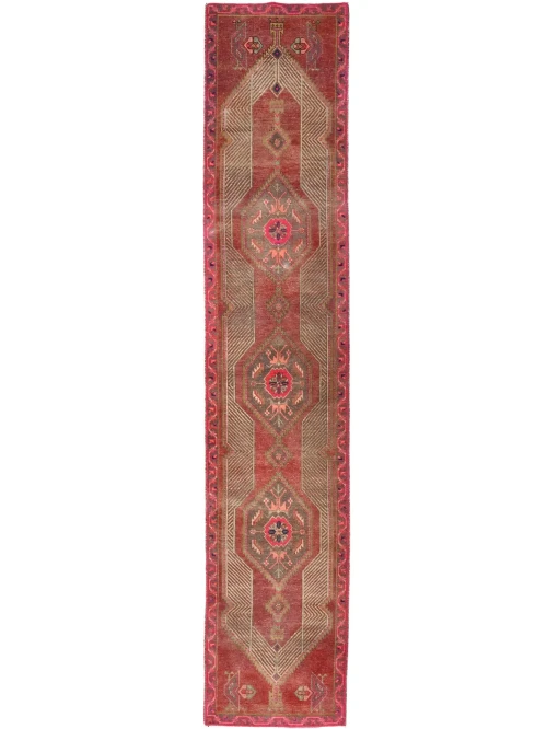 Semi Antique Muted Red Tribal 2'4X12'2 Vintage Oriental Runner Rug