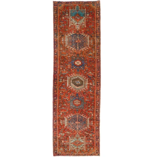 Semi Antique Orange-red Tribal 3X10 Vintage Oriental Runner Rug