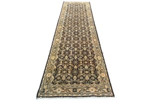 Semi Antique Dark Brown Tribal 3X11 Distressed Vintage Oriental Runner Rug