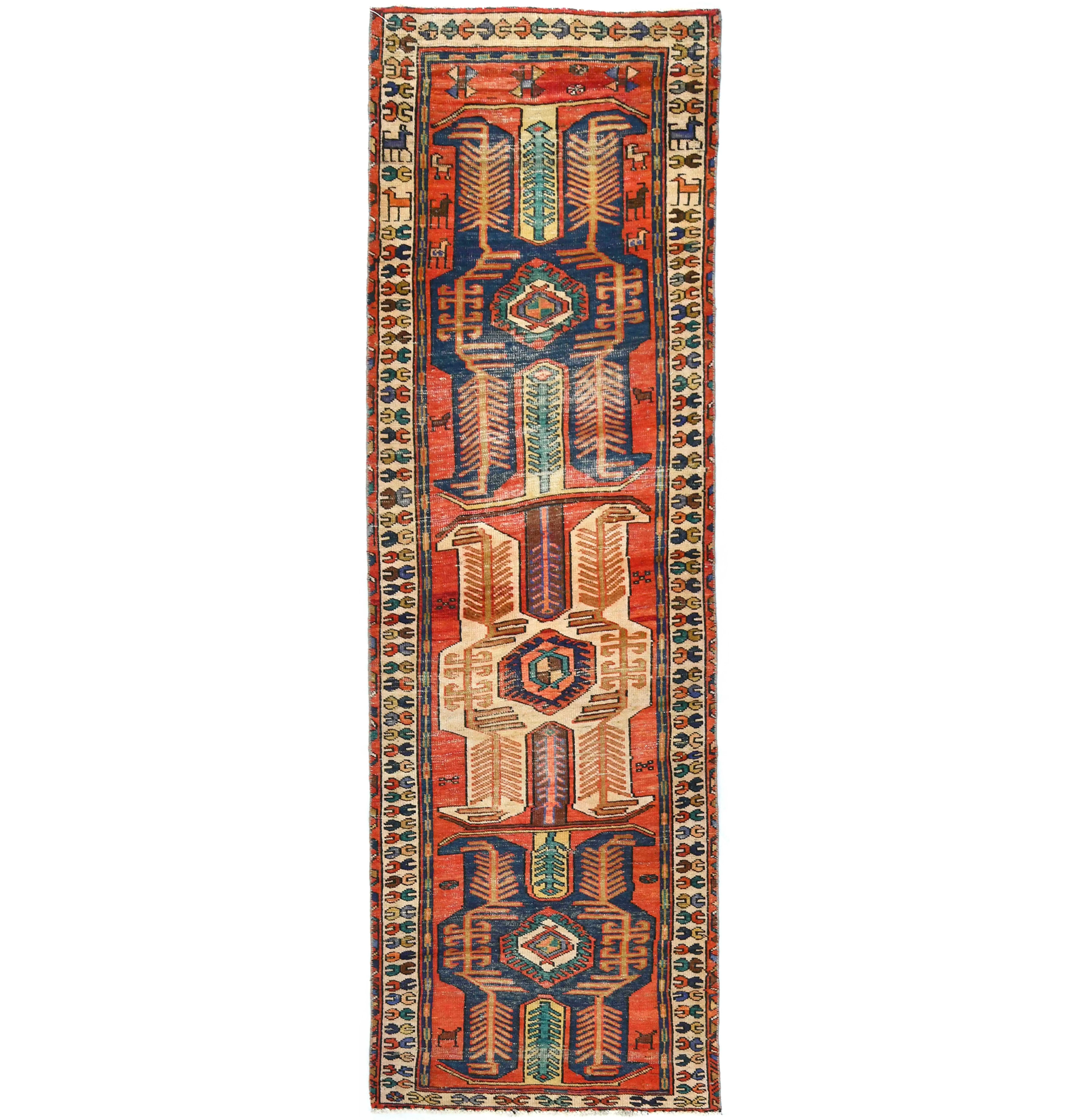 Semi Antique Orange-red Tribal 3X10 Vintage Oriental Runner Rug
