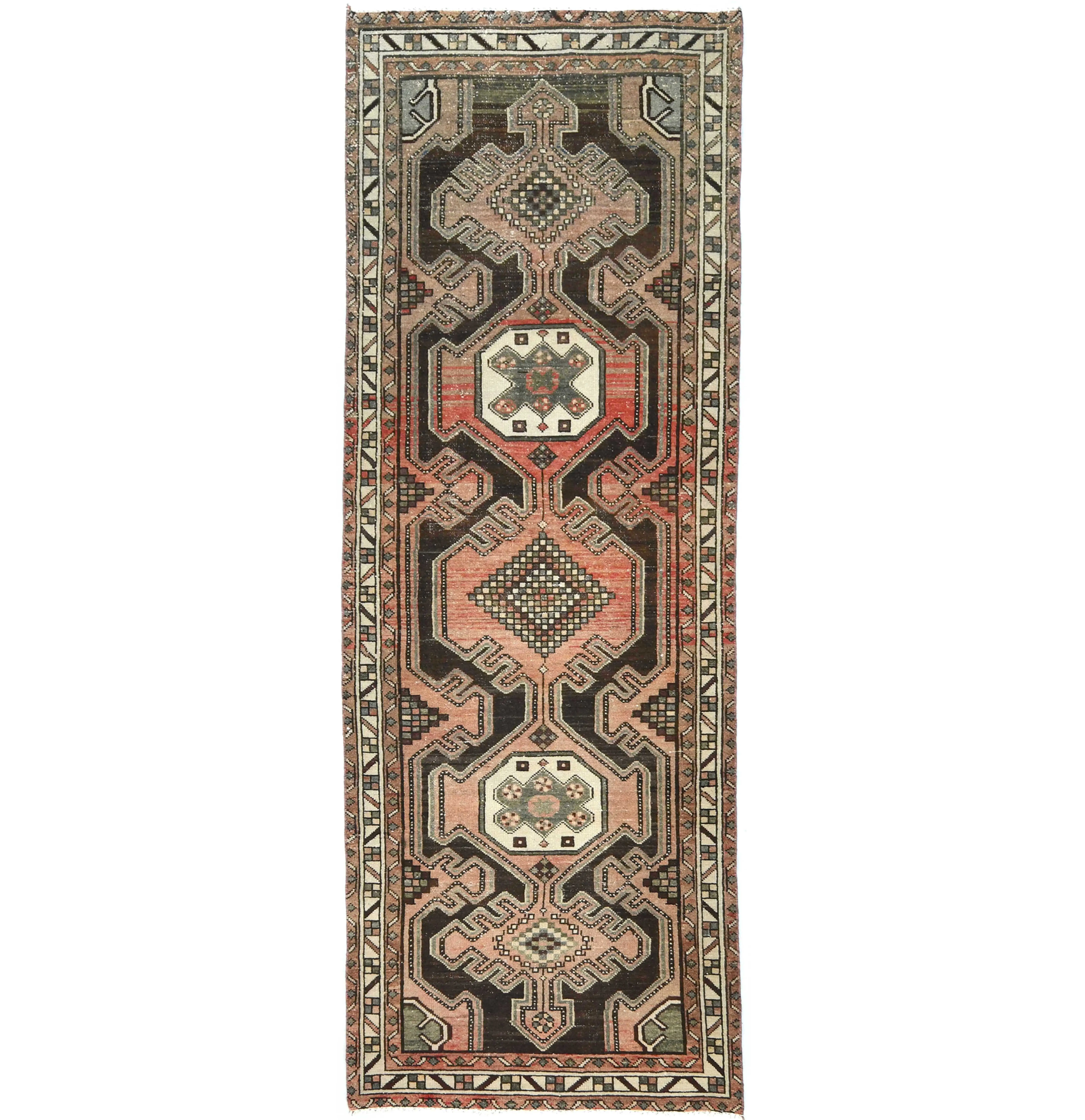 Semi Antique Brown Tribal 3X9 Vintage Oriental Runner Rug