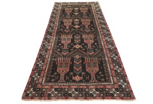 Semi Antique Charcoal Tribal 4X9 Vintage Oriental Runner Rug