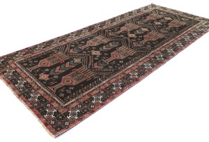 Semi Antique Charcoal Tribal 4X9 Vintage Oriental Runner Rug