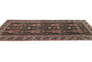 Semi Antique Charcoal Tribal 4X9 Vintage Oriental Runner Rug