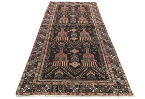 Semi Antique Charcoal Tribal 4X9 Vintage Oriental Runner Rug